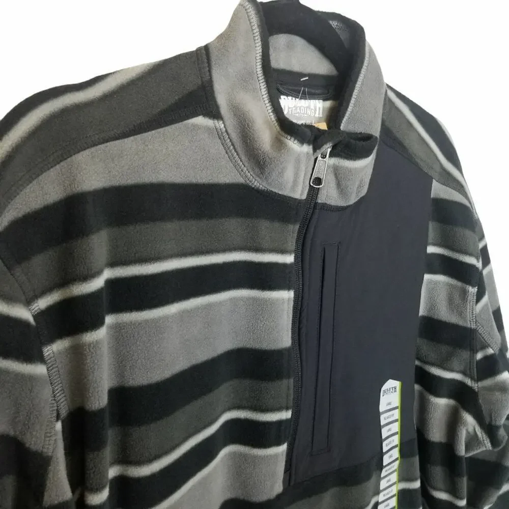 Duluth Trading Co Men Striped Fleece Pullover Sweater L Relaxed Gorpcore 1/4 Zip